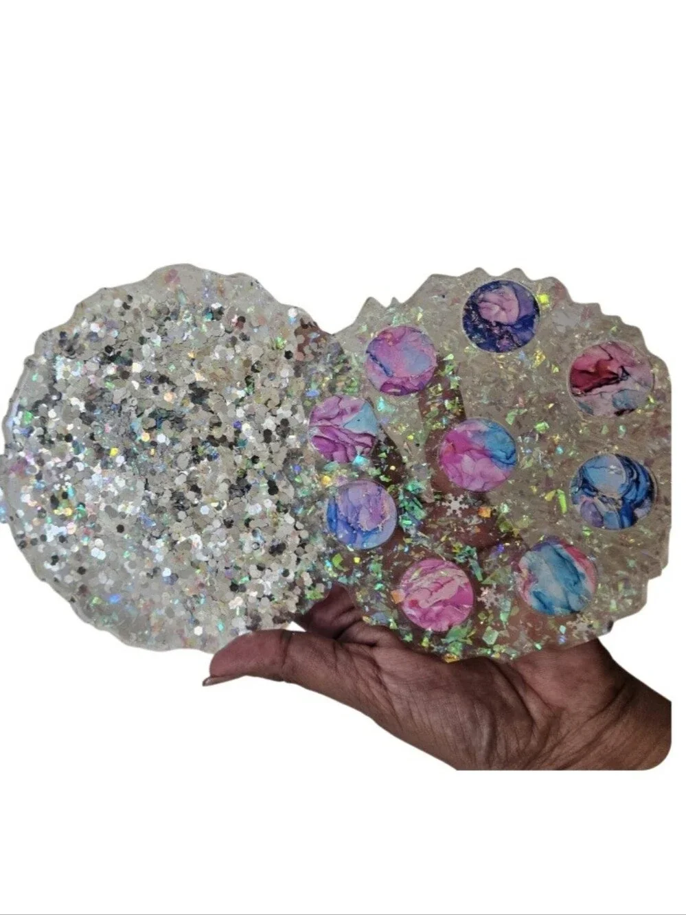 Handmade Resin Paperweight & Drink Coaster Set Blue Gold Pink Purple Fluid Art